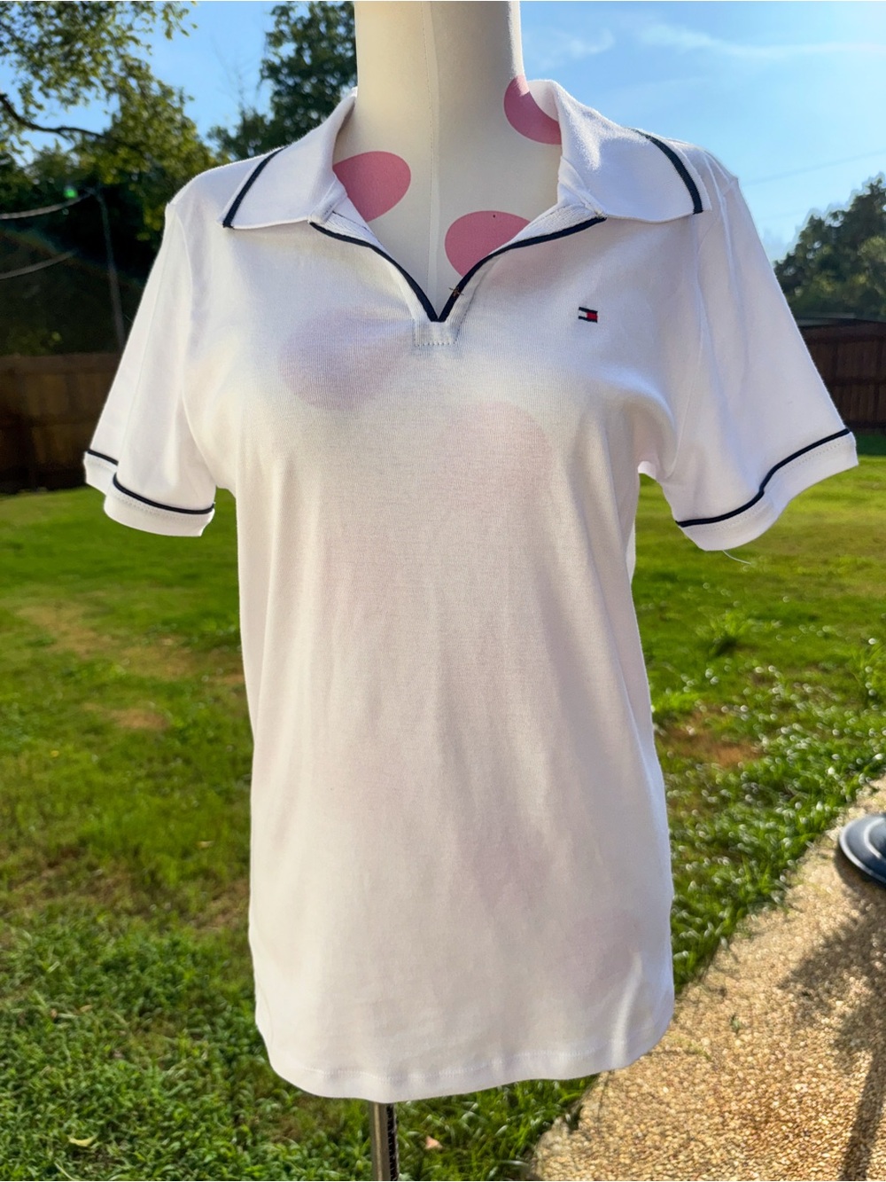 Tommy Hilfiger Women's White Polo Top with Navy Trim NWOT NEVER WORN